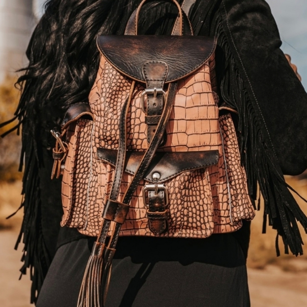 Freebird Brett backpack in Blush Pink Croco